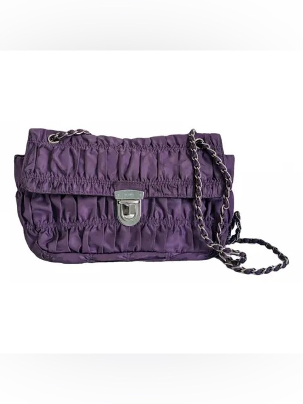 Purple Ruffled Chain Shoulder Prada Bag